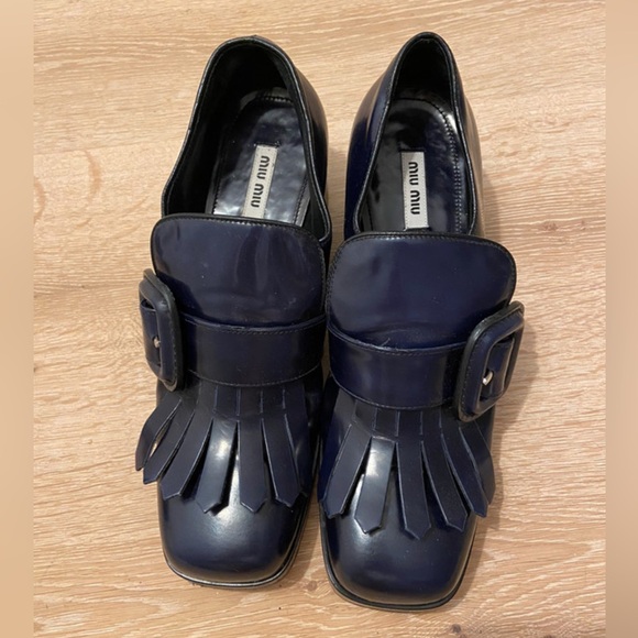 Gorgeous deep purple-blue leather Miu Miu chunky heeled loafers,All Products : American Fashion Style Bags On Sale